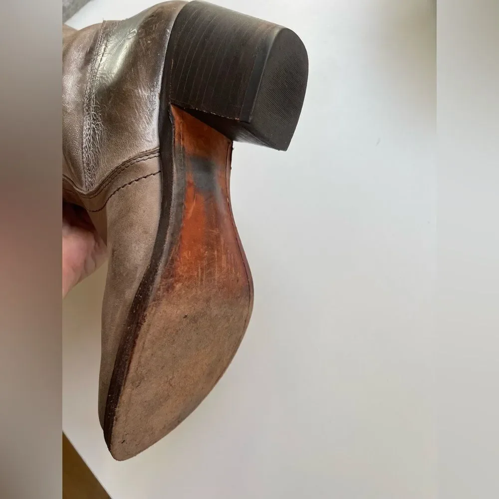 FRYE Jane Western Riding Knee High cuff heeled Boot in Gray Burnished Antique